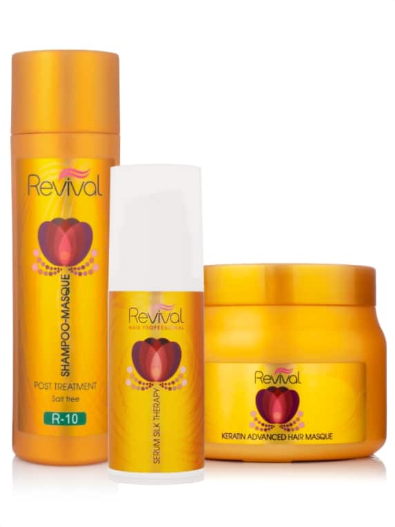 מארז שמפו ללא מלחים מסכה וסרום קרטין רביבל